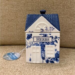 NWT Beau Monde Decor Herbs Jar Canister Blue White Floral Flower New